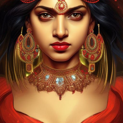 Beautiful Indian Woman Portrait in Digital Art Style