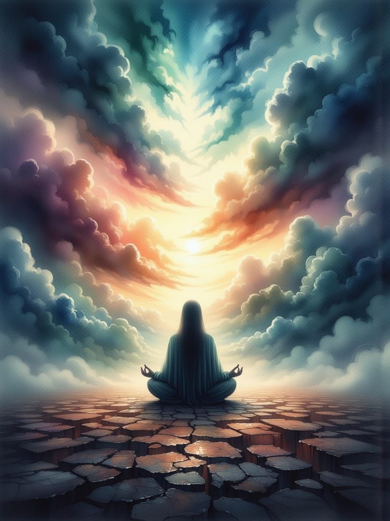 Figure Radiating Peace Amidst Chaos