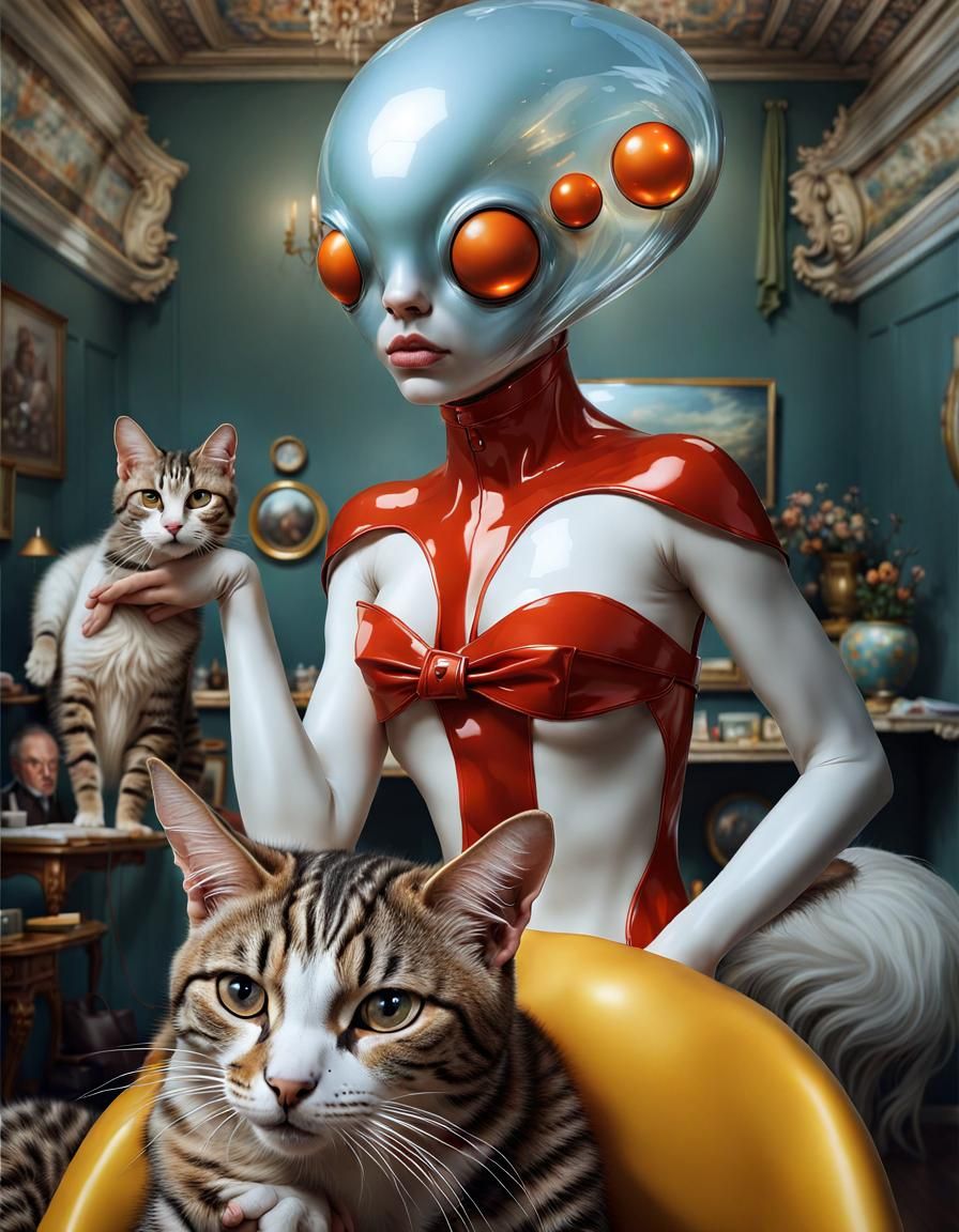 Alien Pets and People in Dreamy Landscape