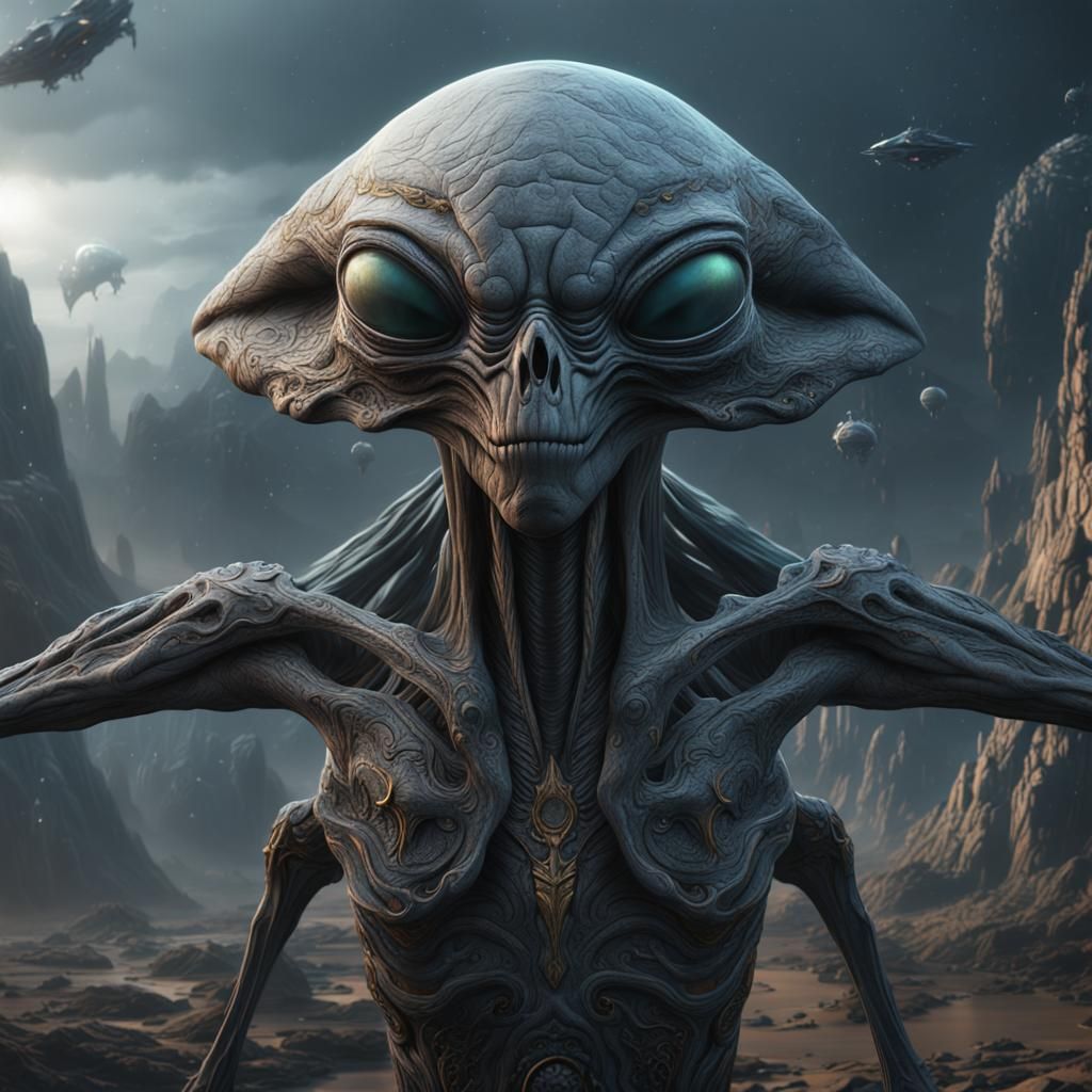 Detailed Grey Alien in Fantasy Concept Art