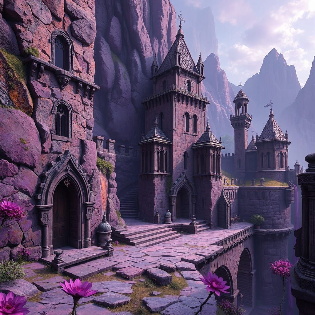 Ethereal Ancient Ruins in Regal Purple Hues