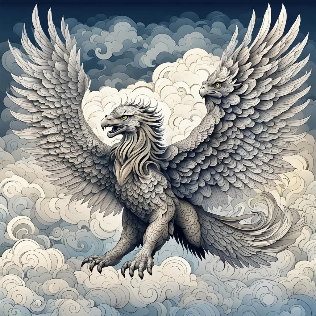 Majestic Griffin Soaring: Abstract Vector Fractal Art