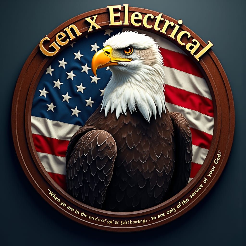 Bald Eagle Logo with American Flags, Detailed Matte Painting