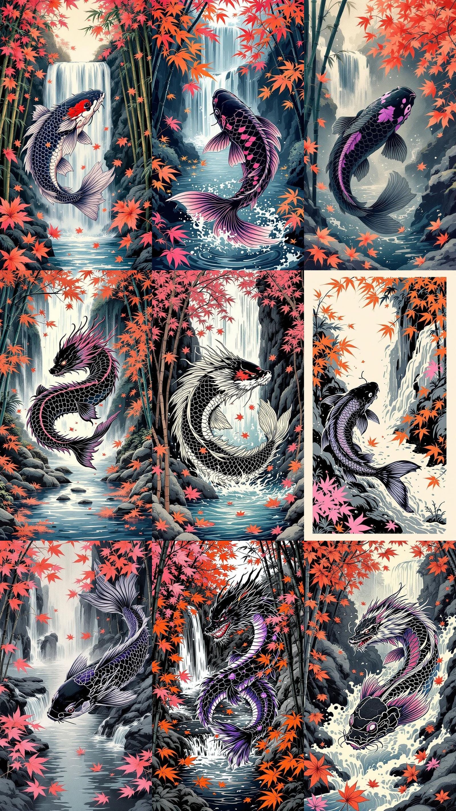 Koi Fish Tattoo Design in Japanese Woodcut Style