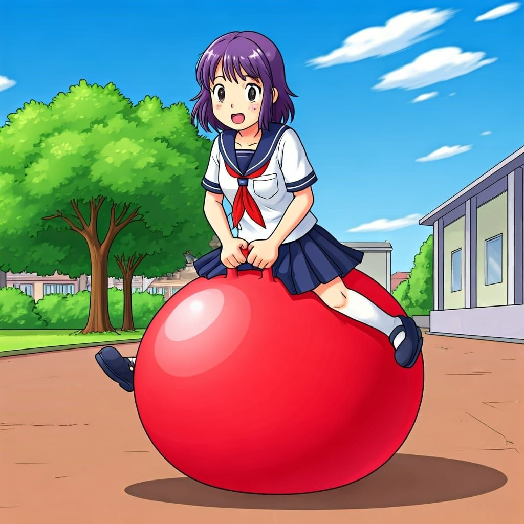 Teenage Girl Bounces on Hopper Ball to School