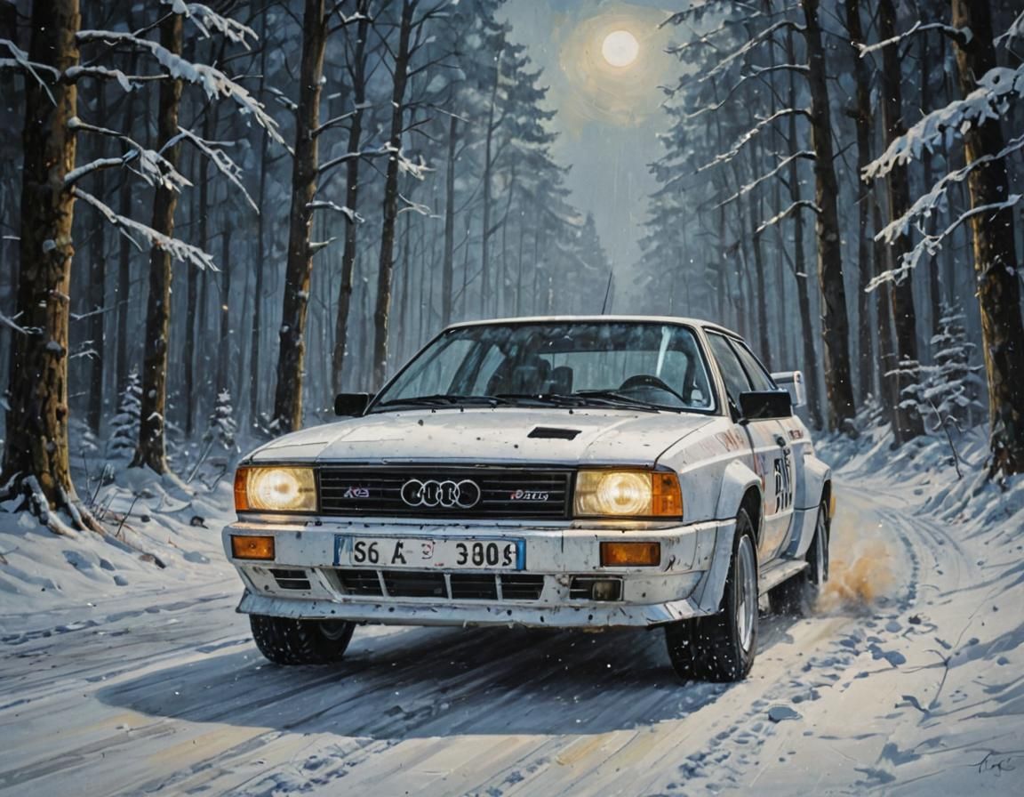 Winter Rally Audi Quattro in Fantasy Forest Night
