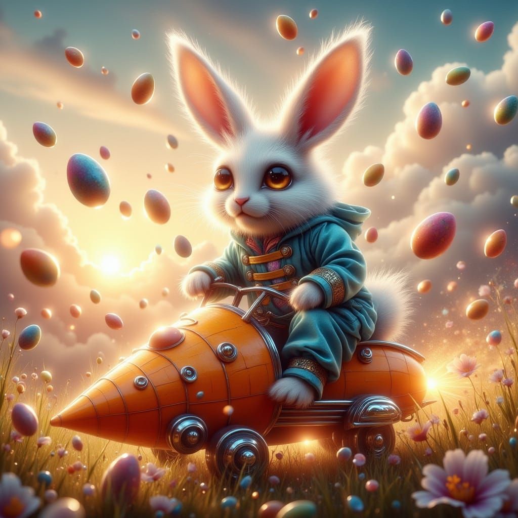 Whimsical Bunny Joyride in Vibrant Colors