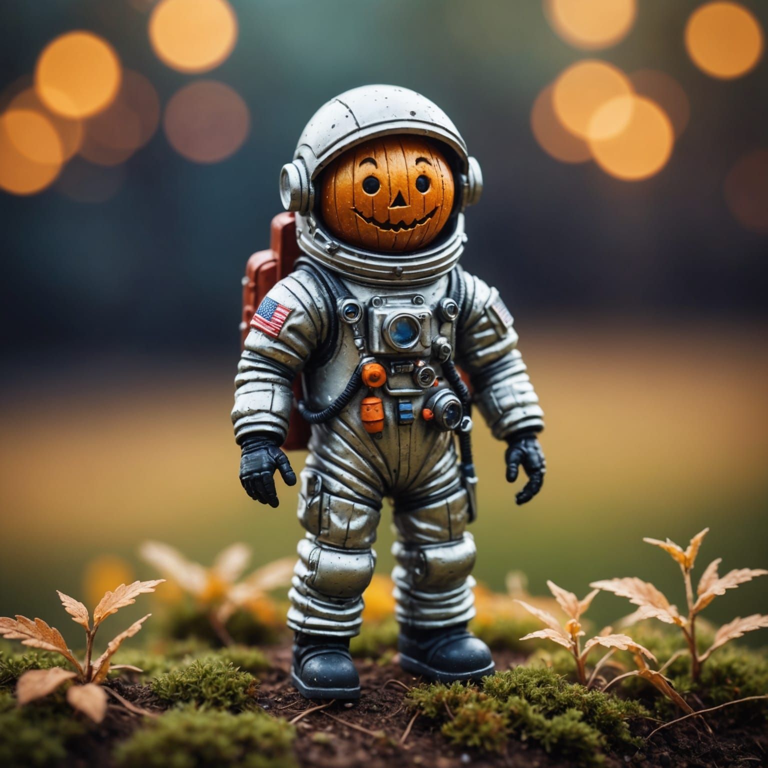 Miniature Scarecrow Astronaut with Bokeh Effect