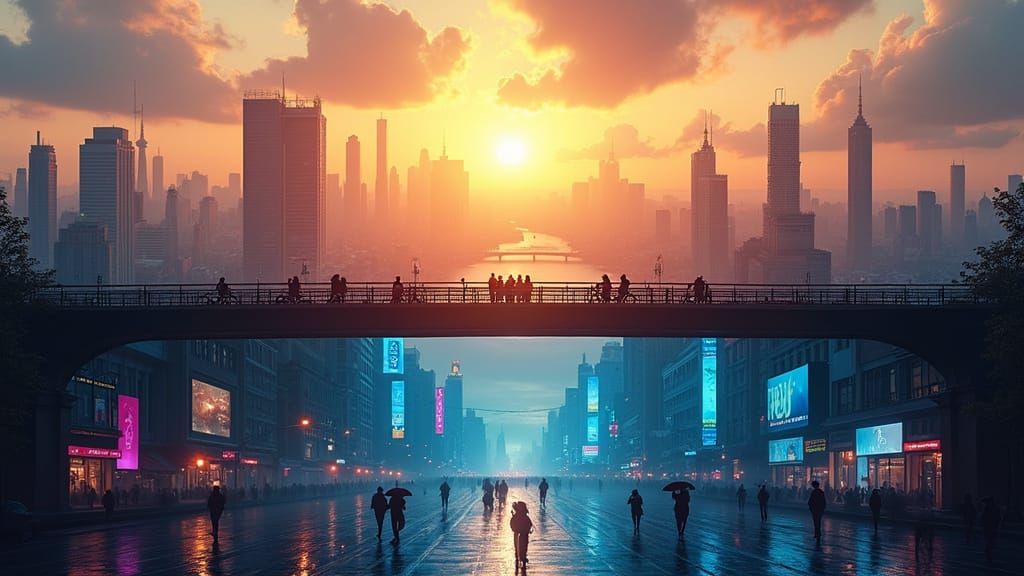 Cityscape Split: Sunrise Over Neon Metropolis