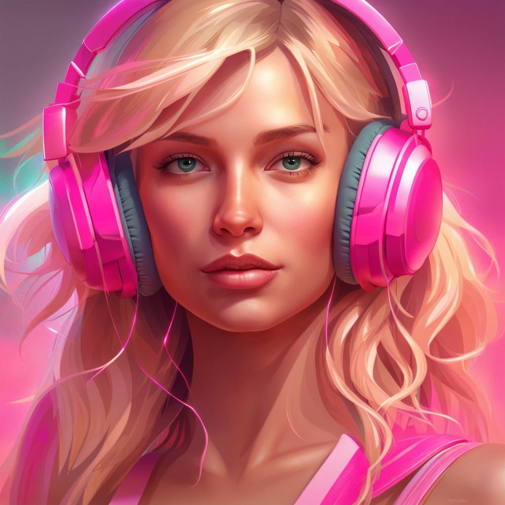 Blonde Girl with Pink Bikini in Hyperdetailed Portrait