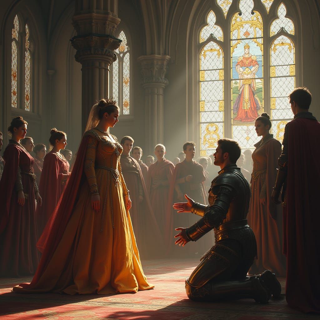Queen Knighting Knight in Grand Cathedral