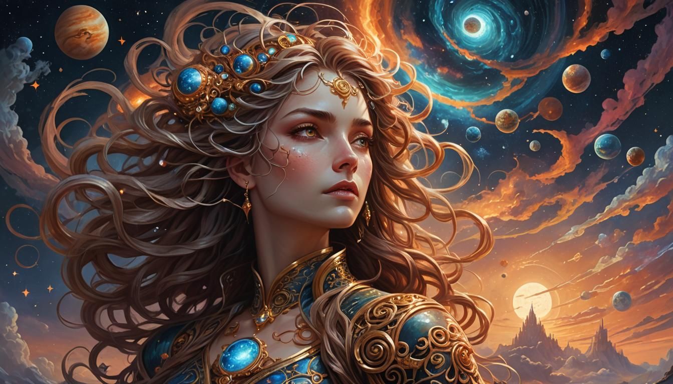Planet Sorceress in Ornate Oil Painting Style