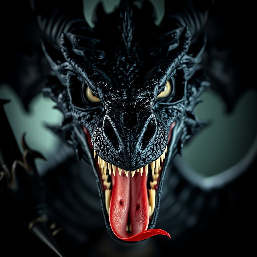 Giant Black Dragon in Wonderland Style