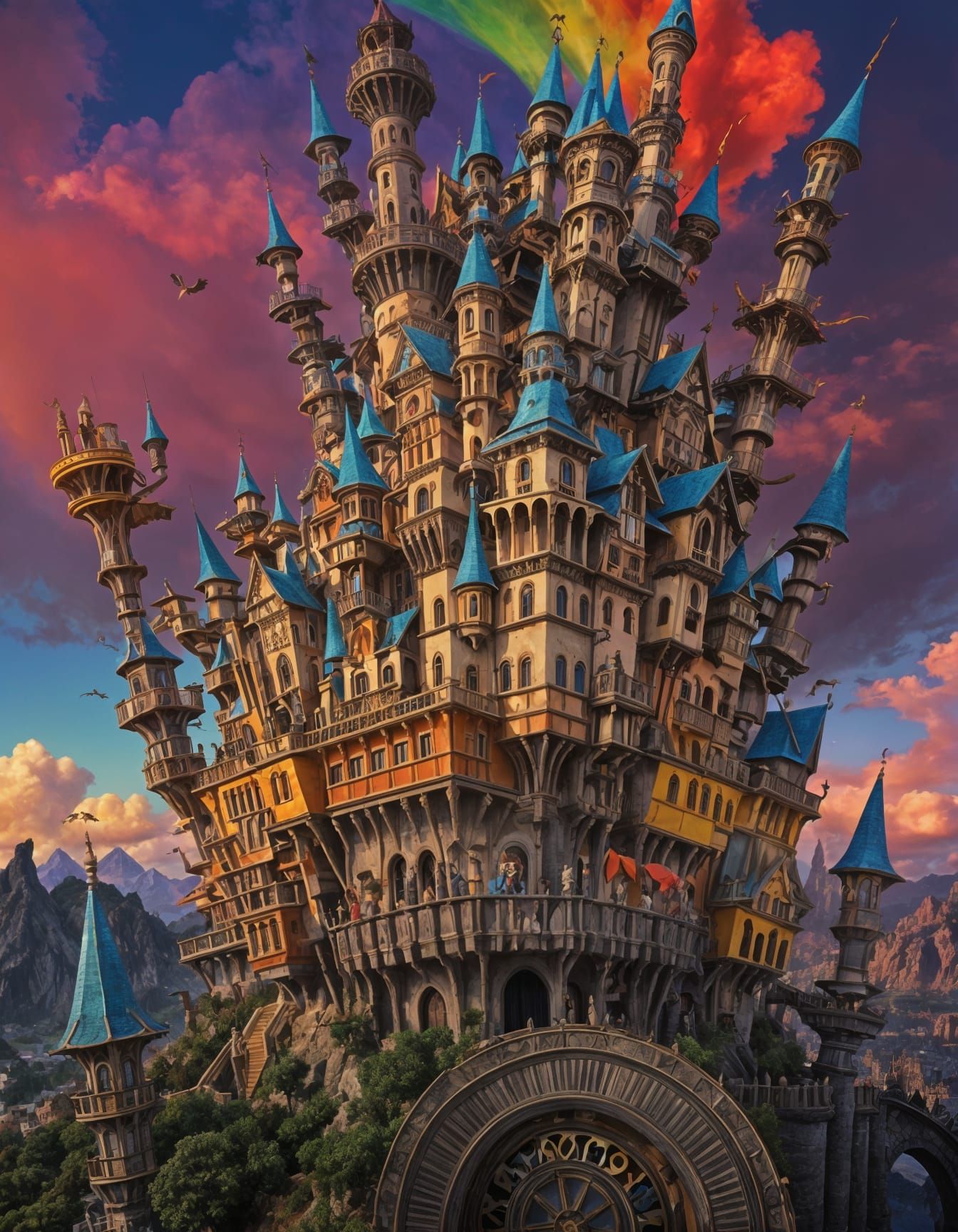 Vibrant Surreal Vampire Castle in Burton Style