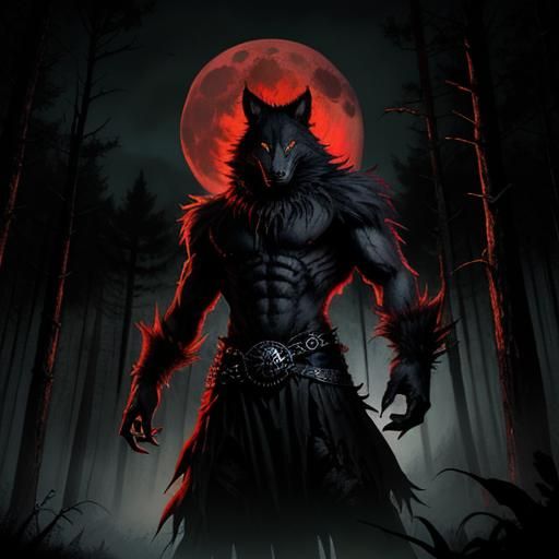 Werewolf Prowl Under Ominous Blood Moon