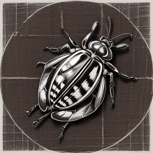 Water Bug Drawing in Brown Crosshatch