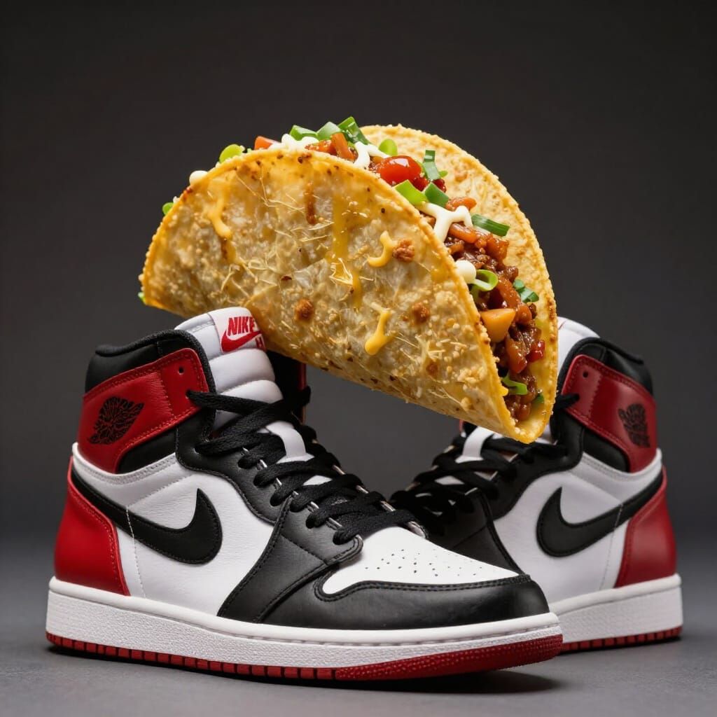 Hyperrealistic Taco on Air Jordan Sneakers