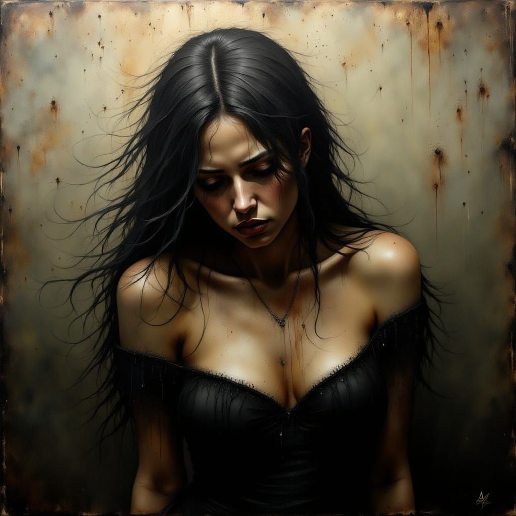 A Melancholic Oil Painting of Sorrow and Despair