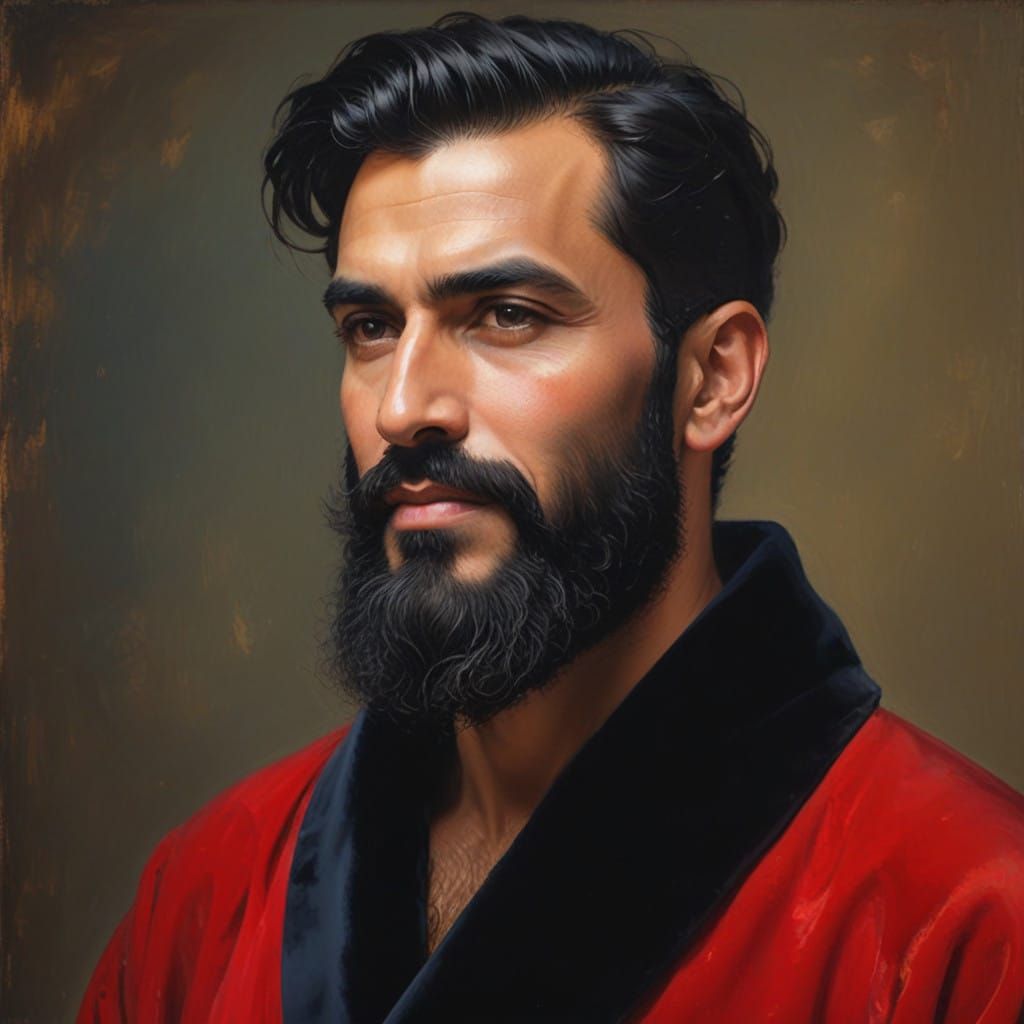 Elegant Bearded Man in Velvet Robe