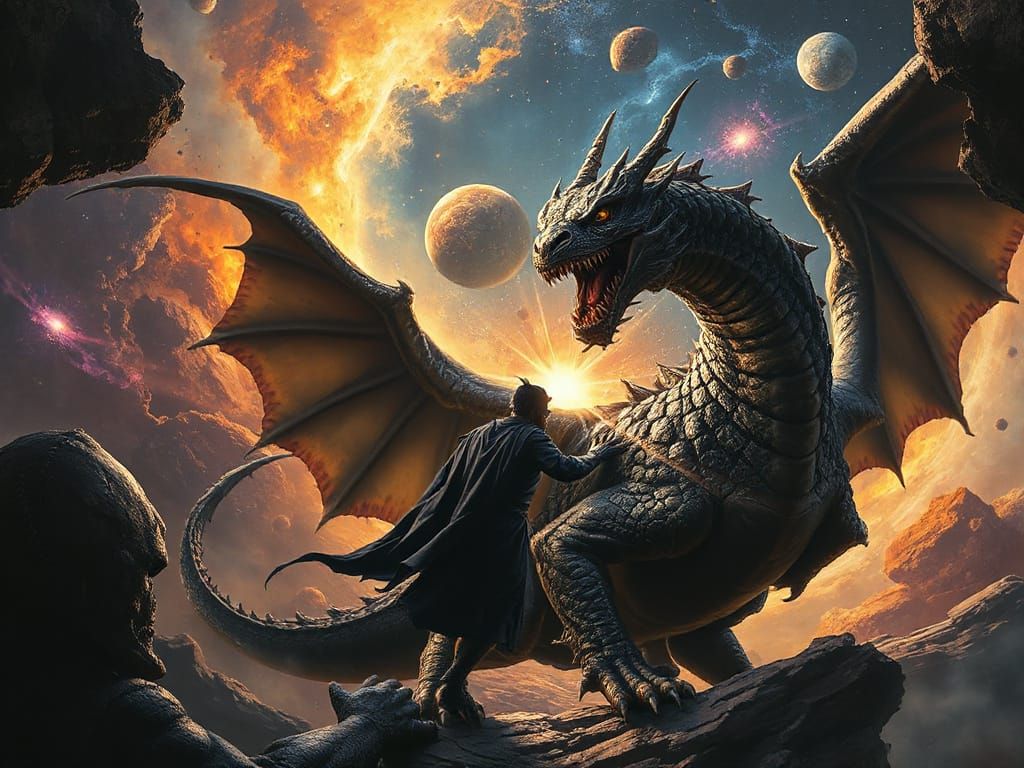 Ancient Dragon Battles Demon Prince in Cosmic Vortex