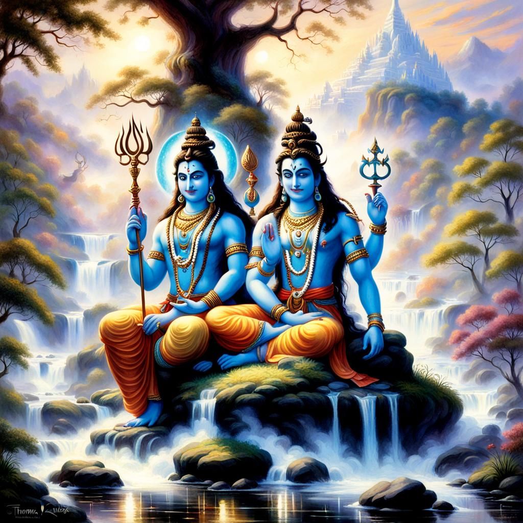 Shiva and Murugan Meditating in Ethereal Fantasy