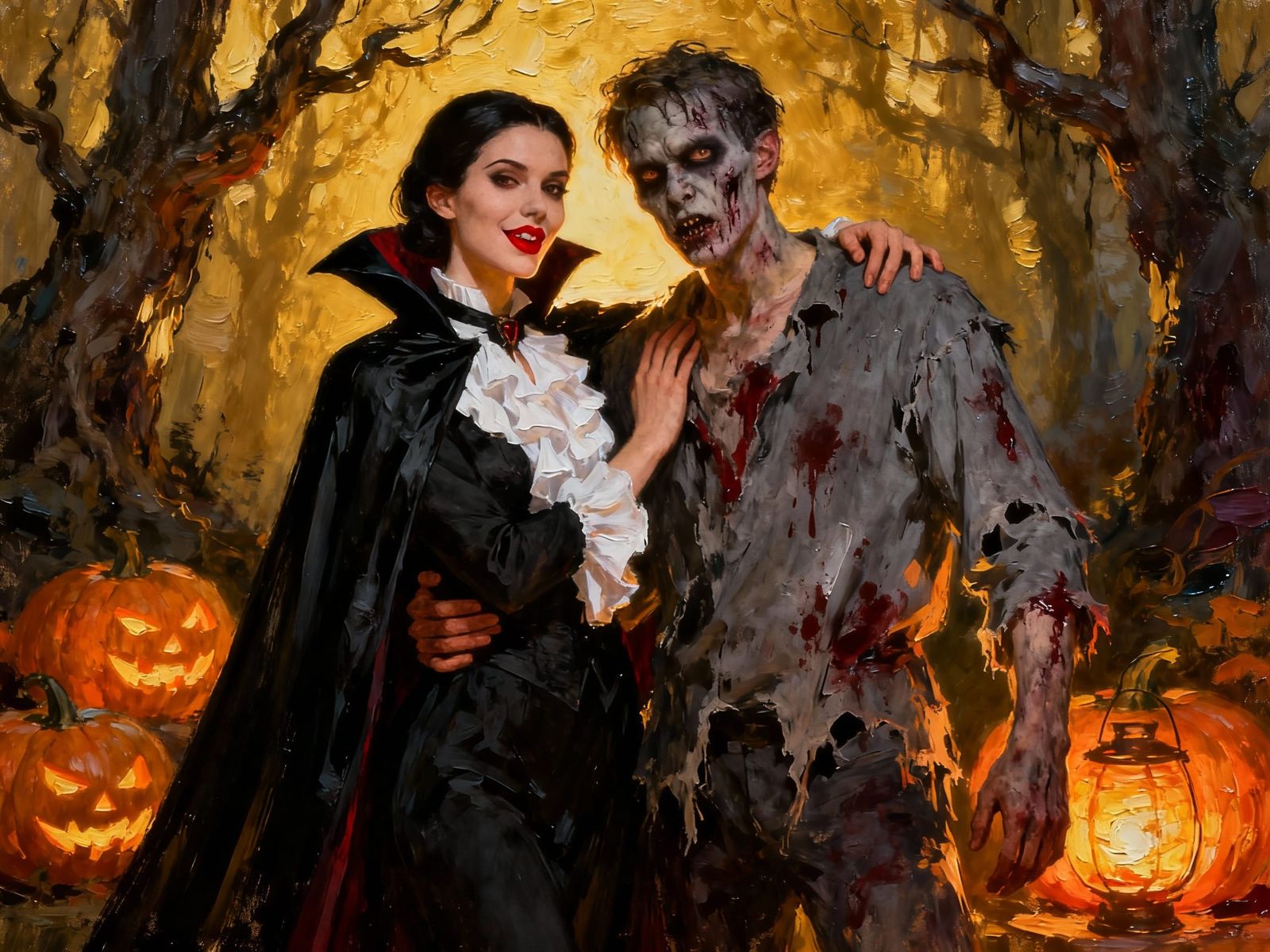 Impasto Halloween Couple: Vampire and Zombie Costumes