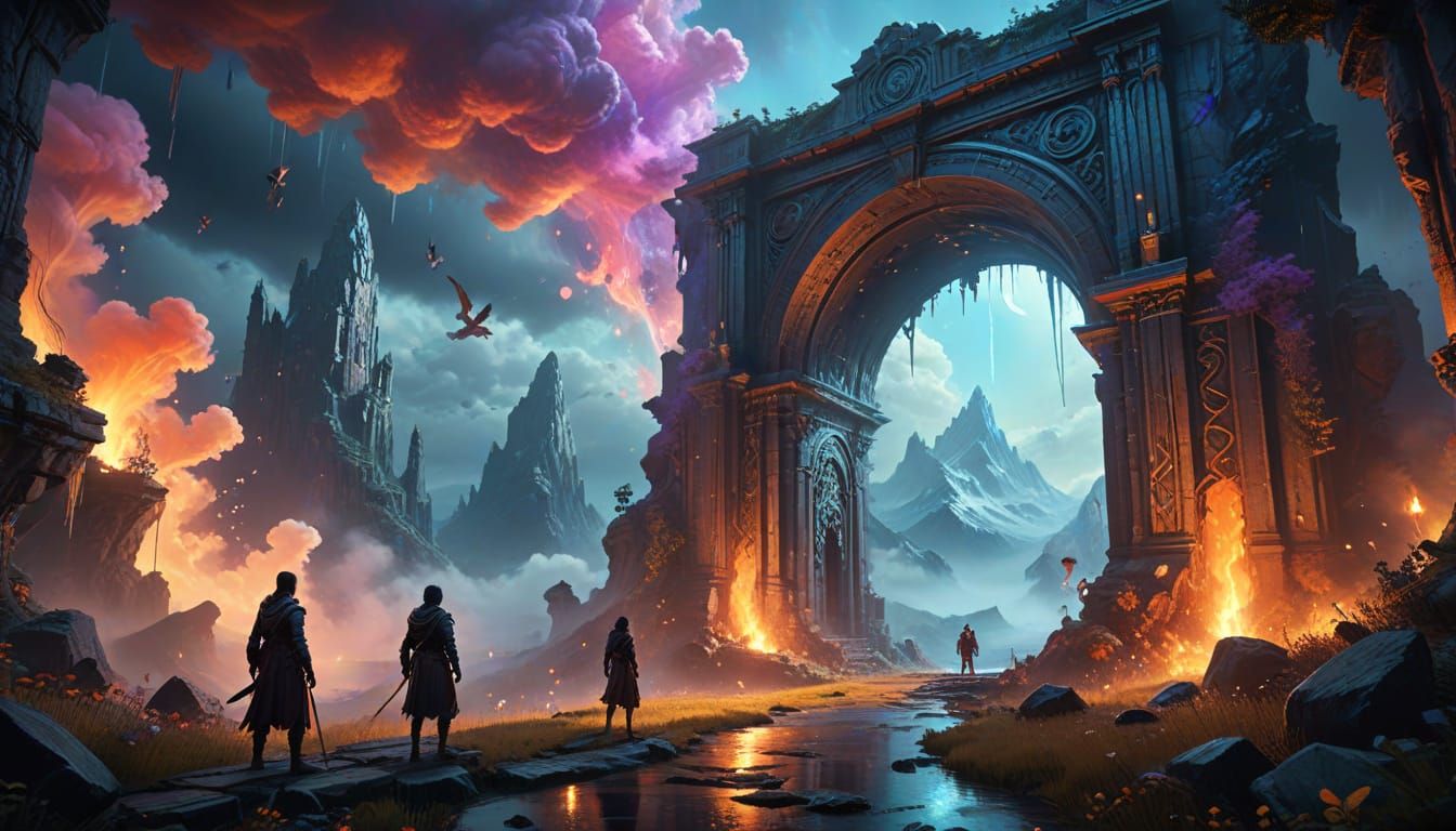 Dreamlike Portal in a Vibrant, Surreal Cityscape