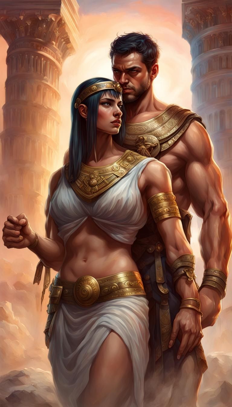Roman Centurion with Egyptian Maiden: Hyperrealistic Art