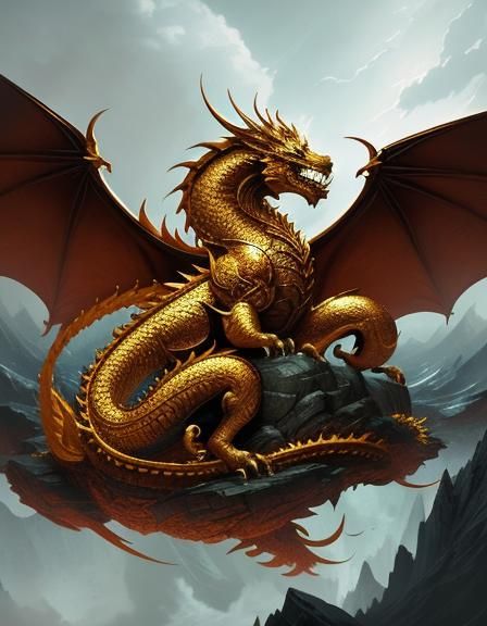 Golden Dragon in Painterly Digital Art Style