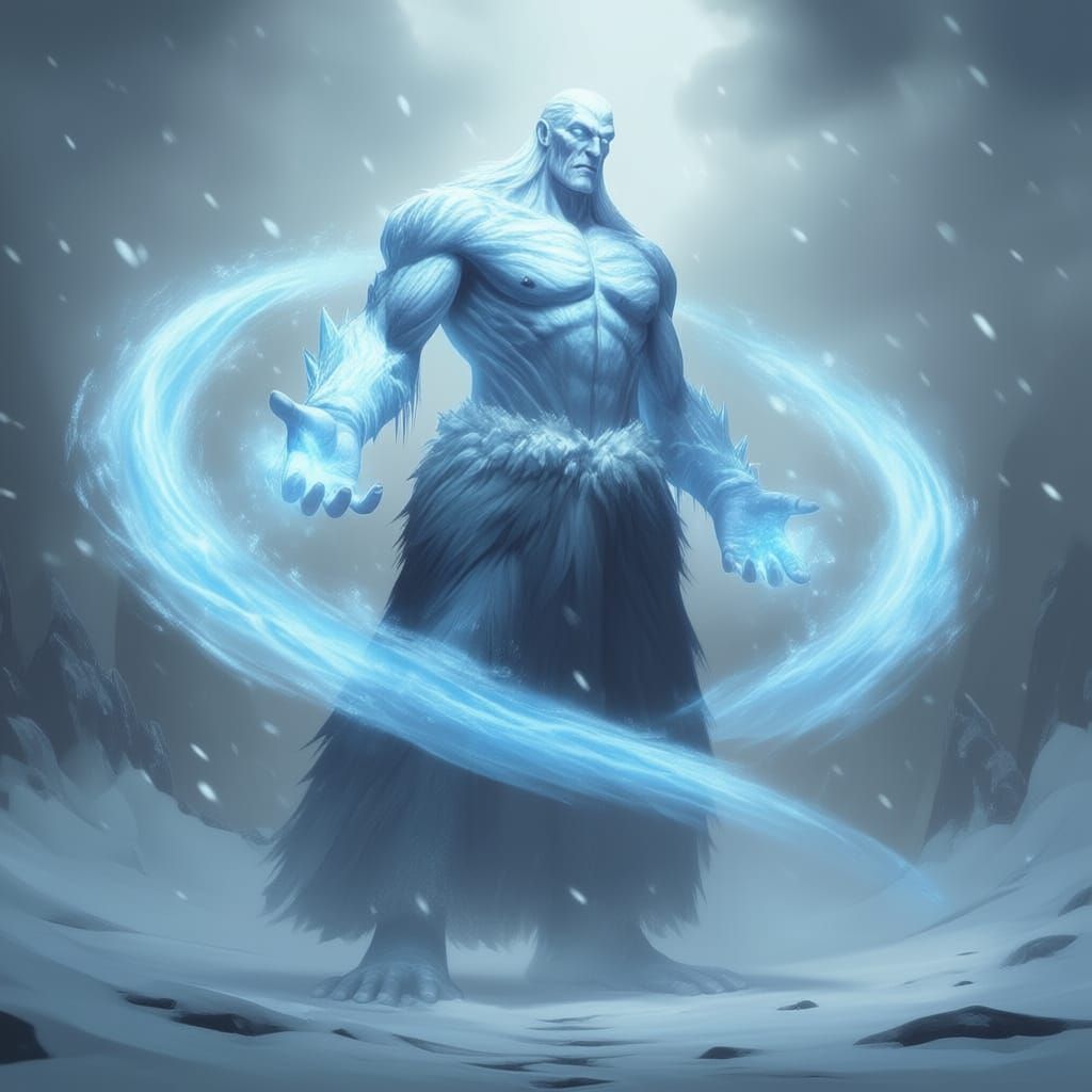 Frost Giant Conjures Winter Storm in Bleak Grimdark Landscap...