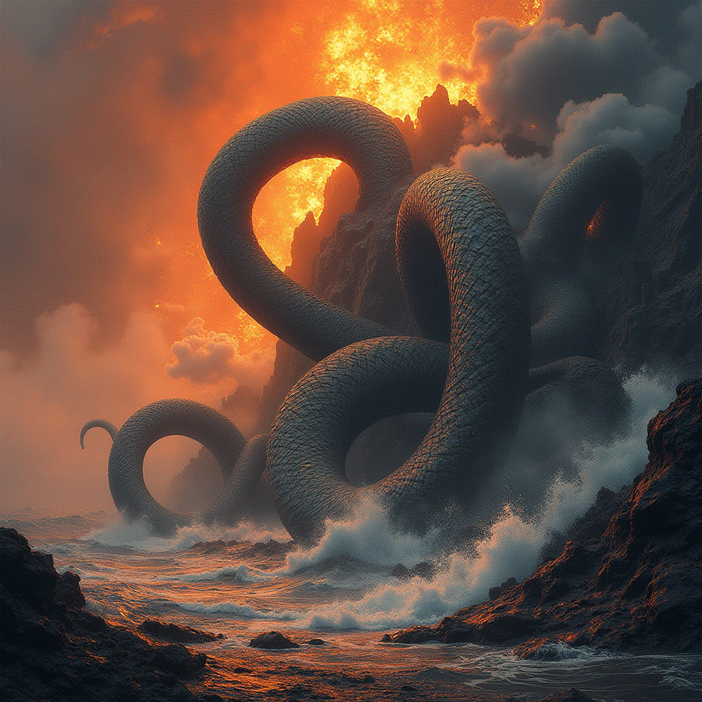 Sea Serpents Emerge from Molten Lava