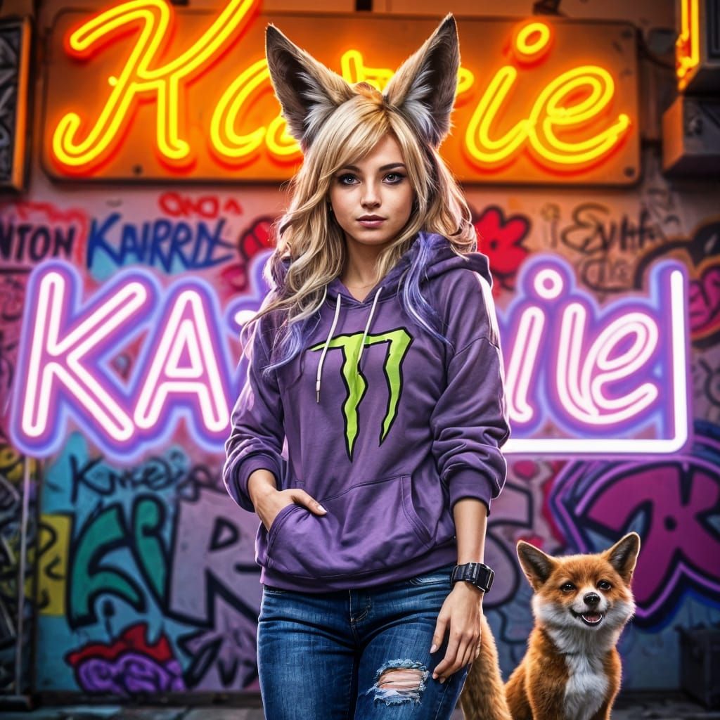 Blonde and Purple Haired Woman in Urban Neon Scene