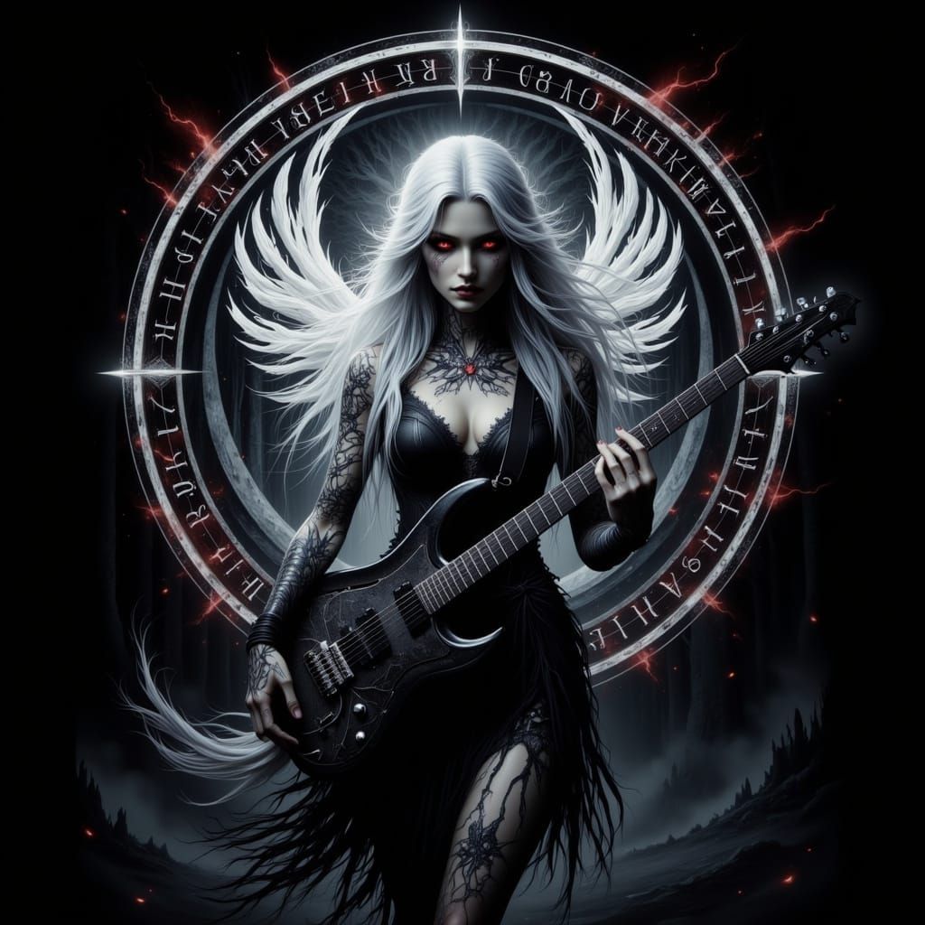 Norse Rockstar with Electric Guitar and Rune Logo