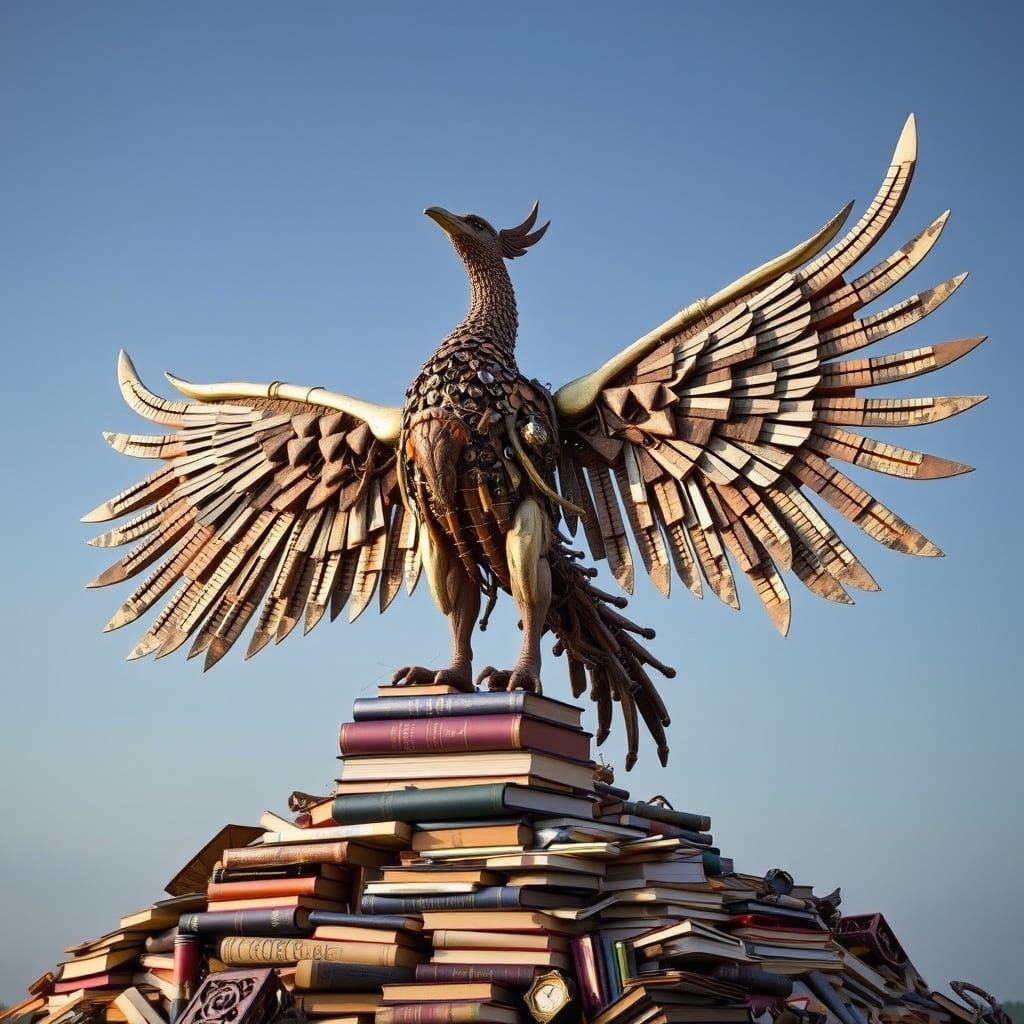 Steampunk Phoenix Sculpture Formed from Piano Parts