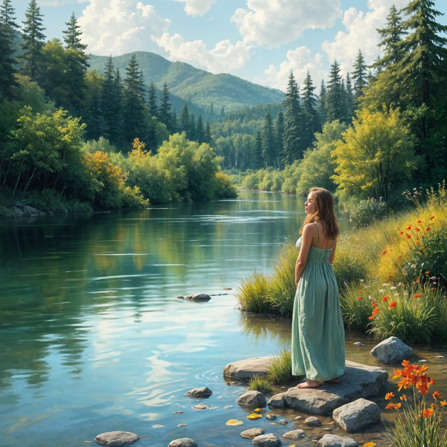 Abstract River Scene Generated by AI