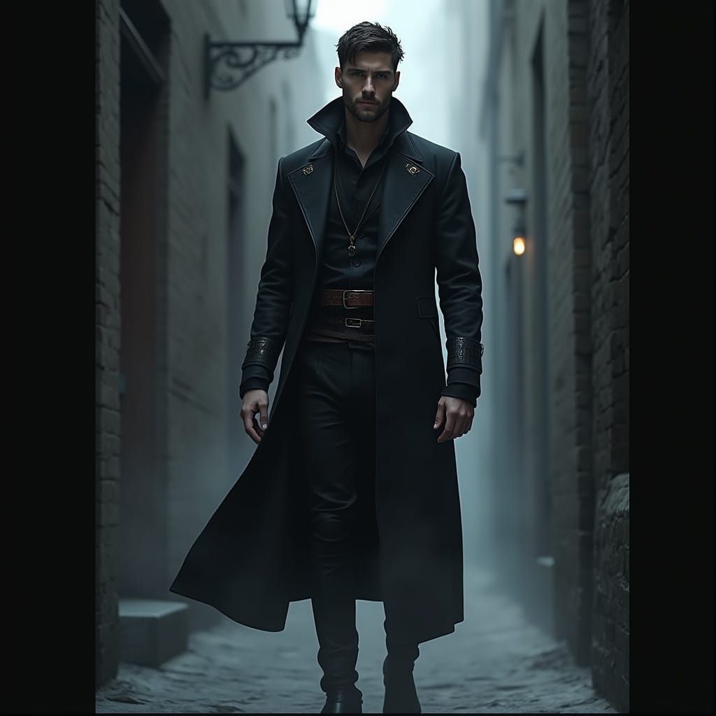 Mysterious Figure in Dimly Lit Alley