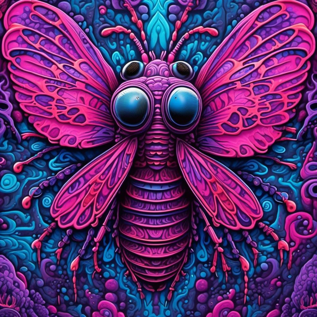 Housefly Head in Intricate Neon Fractal Art