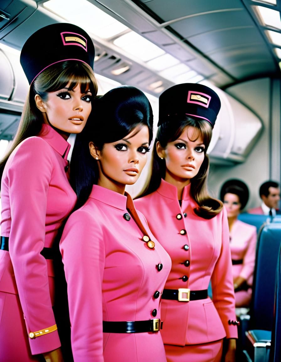 Glamorous Flight Attendants in Retrofuturistic 1960s Style
