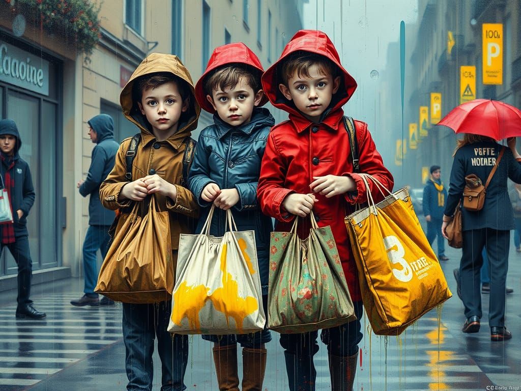 French Boys with Bags: Graffiti Street Art