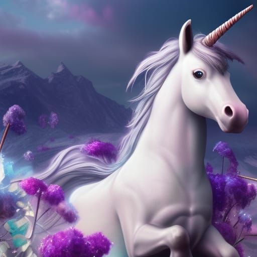 Fantastical Unicorn Horse with Flowers and Ice