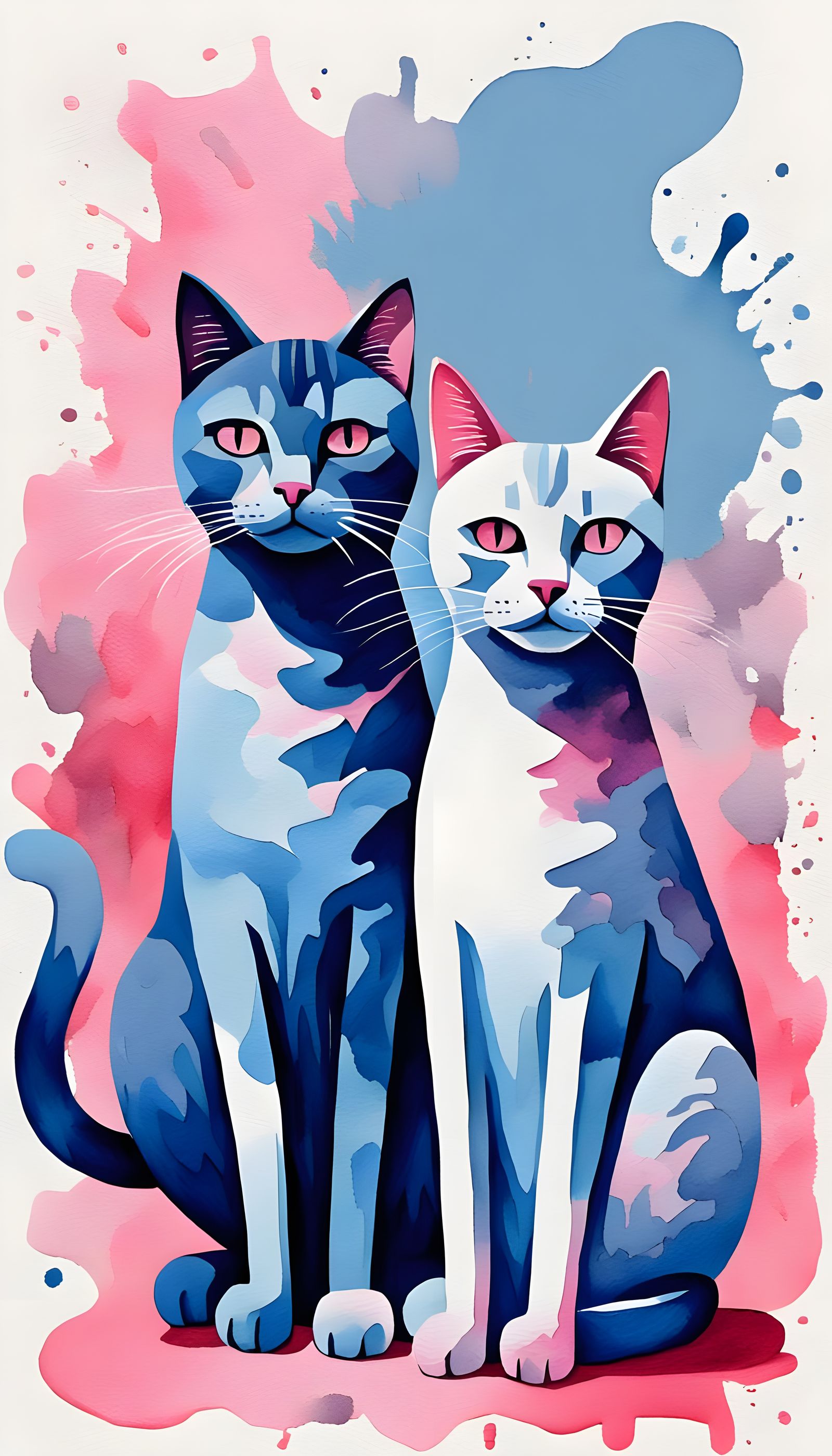 Muted Watercolor Cats in Mannerism Art Style