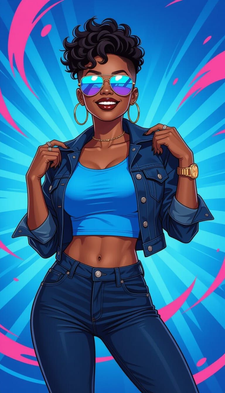 Stylish Black Woman with Sunglasses in Cartoon Style