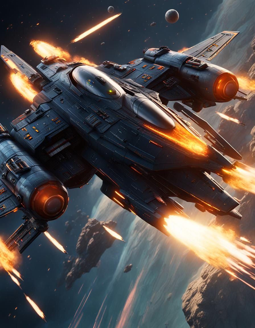 Sci-Fi Fighter Fires Missile in Space