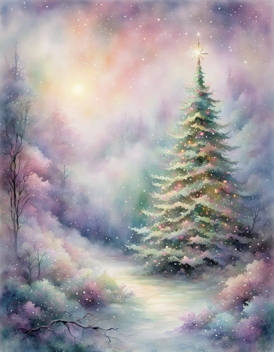 Ethereal Christmas Tree in Watercolor and Ink