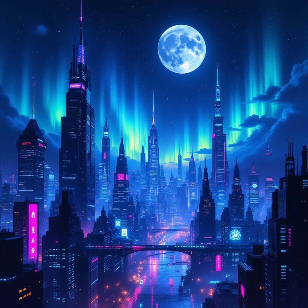 Cybermagical Metropolis with Black Moon