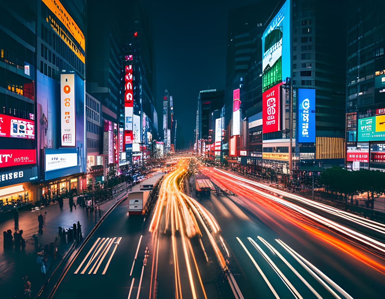 Neon Tokyo Night Street: Top View, Motion Blur