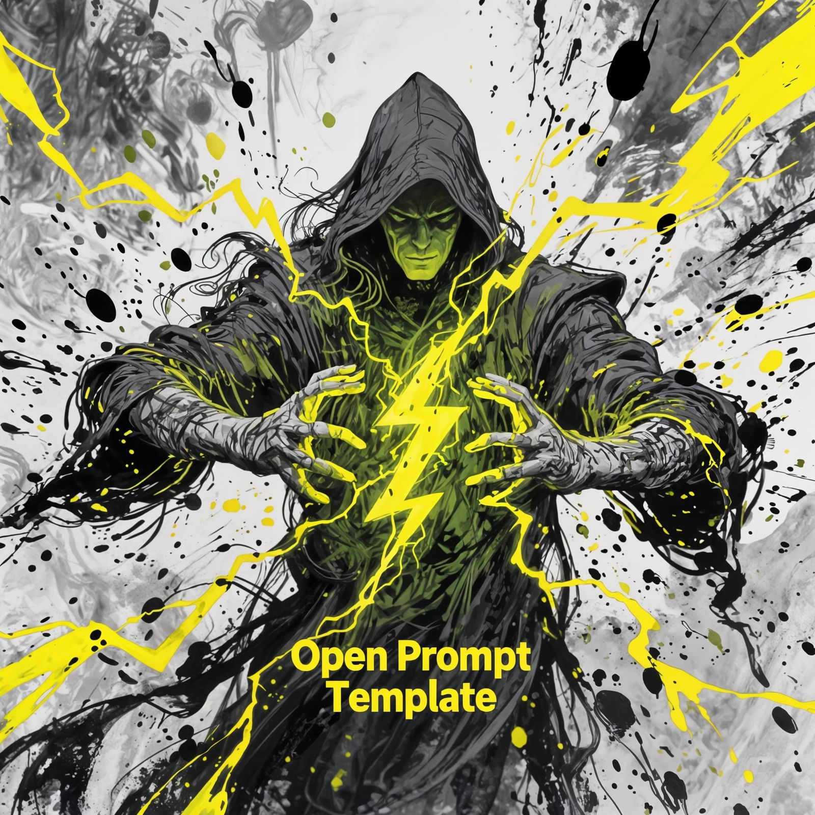 Necromancer Conjuring Lightning, Mixed-Media Illustration