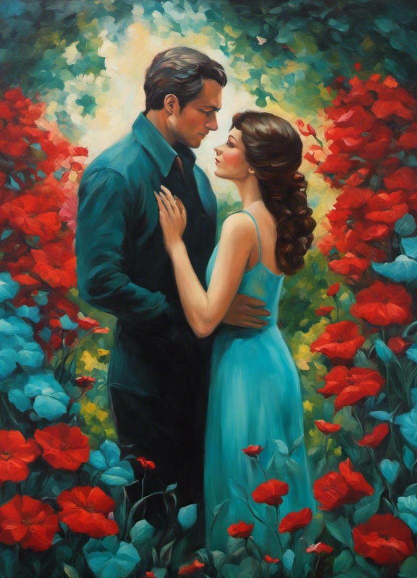 Ethereal Garden Encounter: A Wróblewski-Inspired Painting