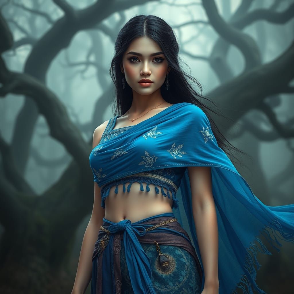 Woman in Blue Shawl, Digital Art in 8K