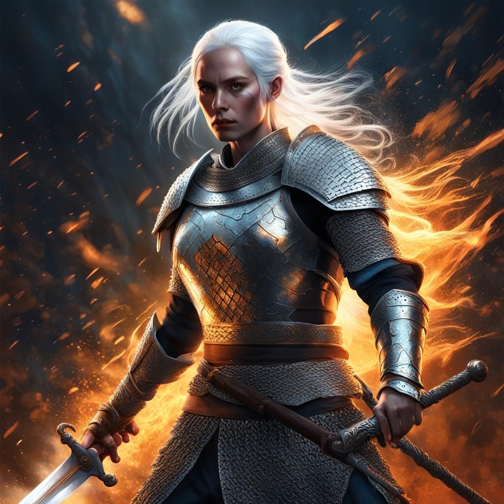 Warrior Woman Battles Shadows: Hyperrealistic Concept Art